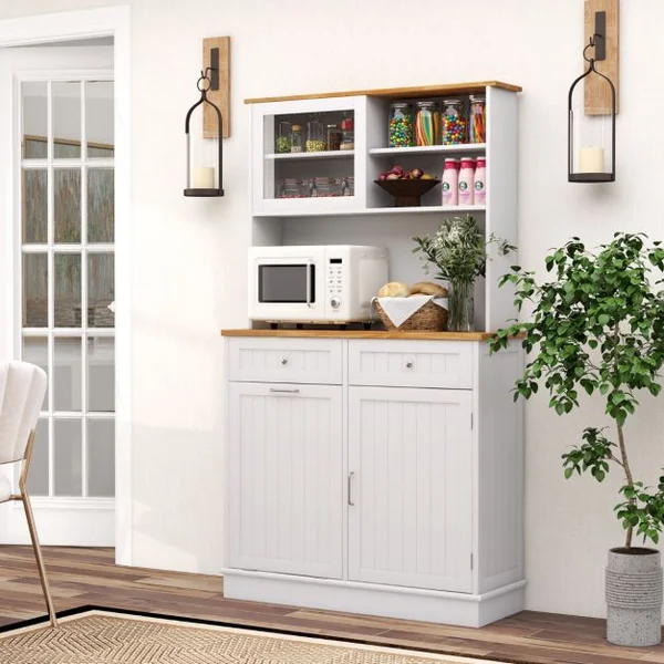 Armoire à Poubelle Inclinable 38 L avec Clapier Armoire de Rangement Garde-manger de Cuisine avec Comptoir en Bois d'Hévéa Blanc