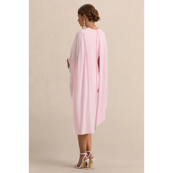 Arwen | Robe de grossesse mi-longue rose clair à encolure ronde avec détail de cape
