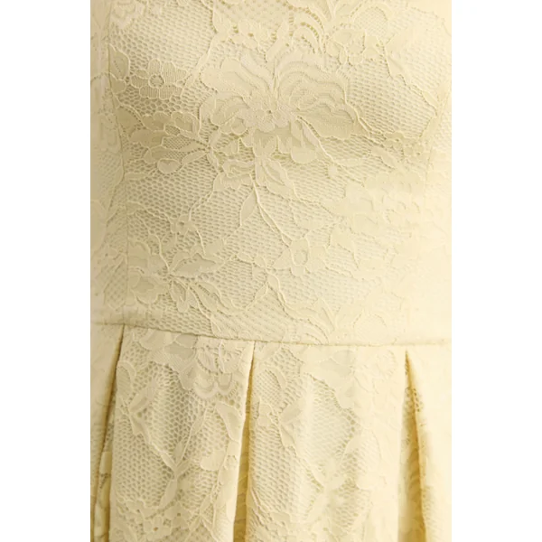 Ashmara | Robe mi-longue en dentelle citron à encolure carrée