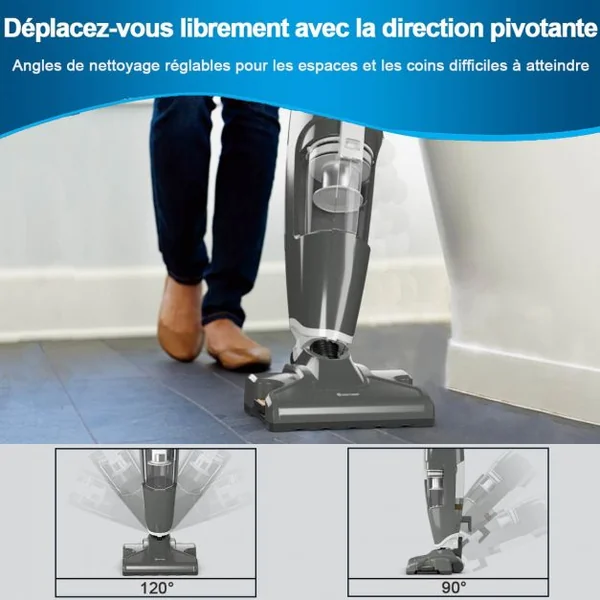 Aspirateur Balai sans Sac 2 Vitesse Balai Vapeur 14kPA Puissance Max.1000W Réservoir d'Eau 520ML