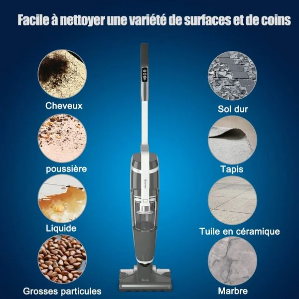 Aspirateur Balai sans Sac 2 Vitesse Balai Vapeur 14kPA Puissance Max.1000W Réservoir d'Eau 520ML