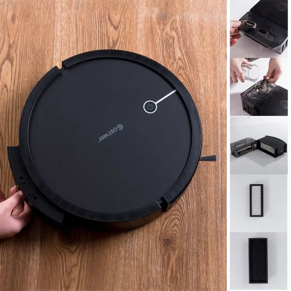 Aspirateur Robot Connecté Wifi 2000pa avec Réservoir d’Eau et Boîte à Poussière 5 Modes de Nettoyage 34,5x8cm Noir