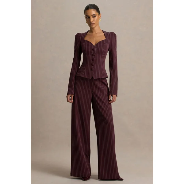 Asteria | Pantalon bordeaux à fines rayures jambes larges