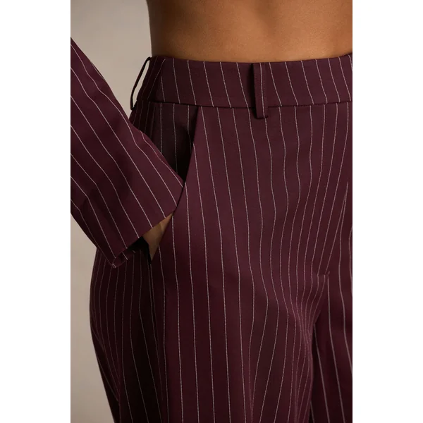 Asteria | Pantalon bordeaux à fines rayures jambes larges