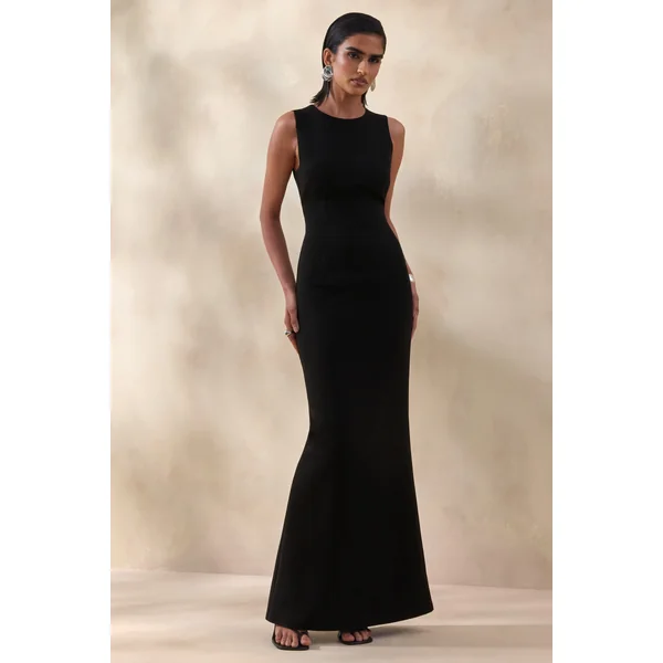 Astrelle | Robe longue noire à col rond