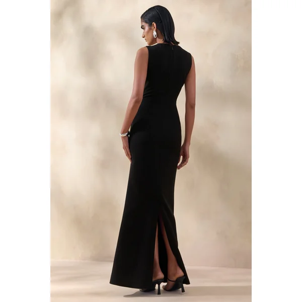 Astrelle | Robe longue noire à col rond