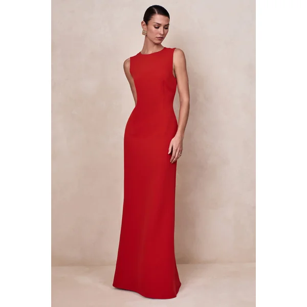 Astrelle | Robe longue rouge à col rond