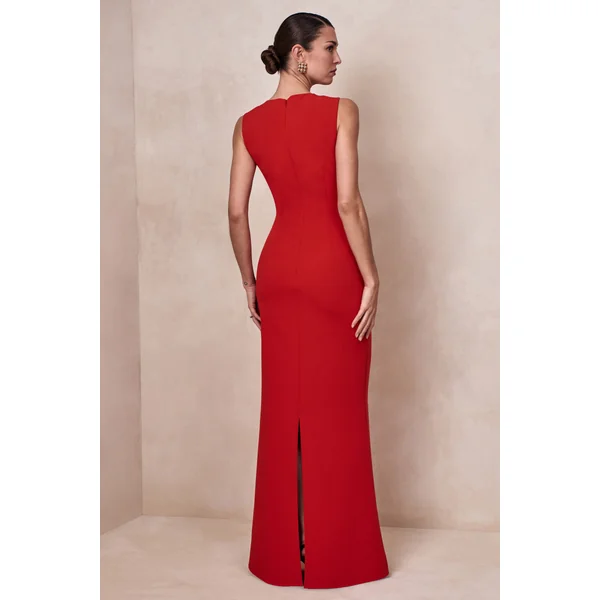 Astrelle | Robe longue rouge à col rond