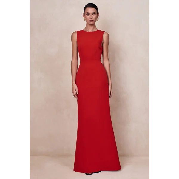 Astrelle | Robe longue rouge à col rond