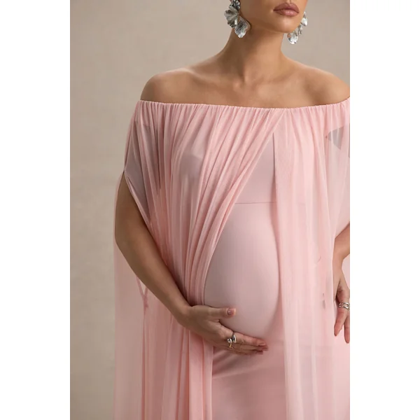 Atmosphere | Mini-robe de maternité rose bandeau avec superposition en résille