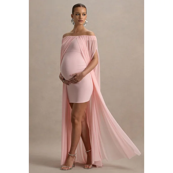 Atmosphere | Mini-robe de maternité rose bandeau avec superposition en résille