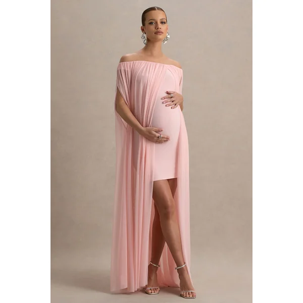 Atmosphere | Mini-robe de maternité rose bandeau avec superposition en résille