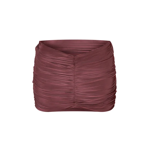 Aubergine Mini-jupe À Double Couche En Tissu Slinky Froncé Avec Ourlet Asymétrique