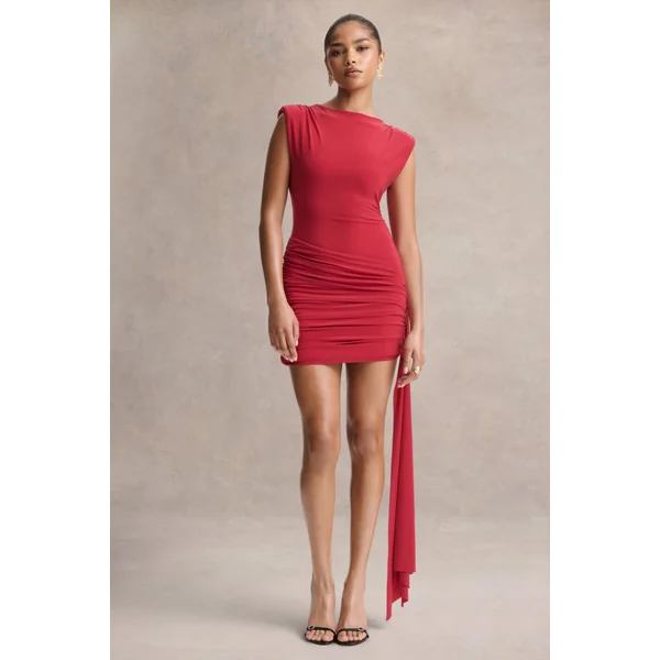 Aubrey | Mini-robe rouge à col montant avec effet drapé