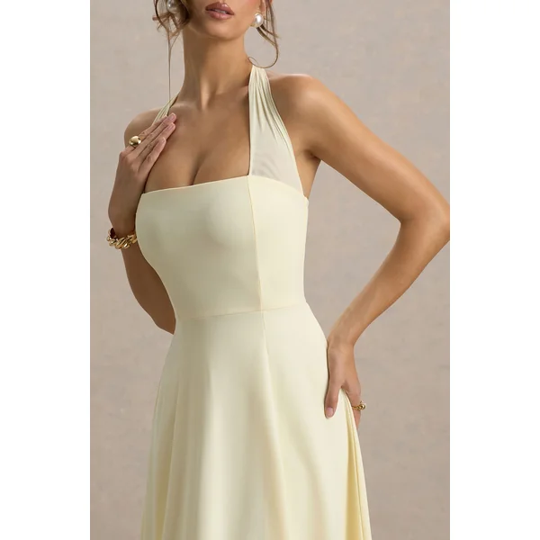 Auburn | Robe Mi-Longue Jaune Citron à Encolure Licou