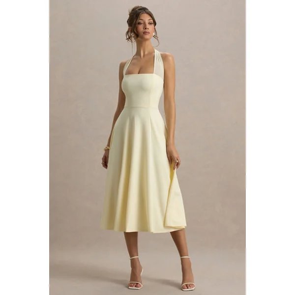 Auburn | Robe Mi-Longue Jaune Citron à Encolure Licou