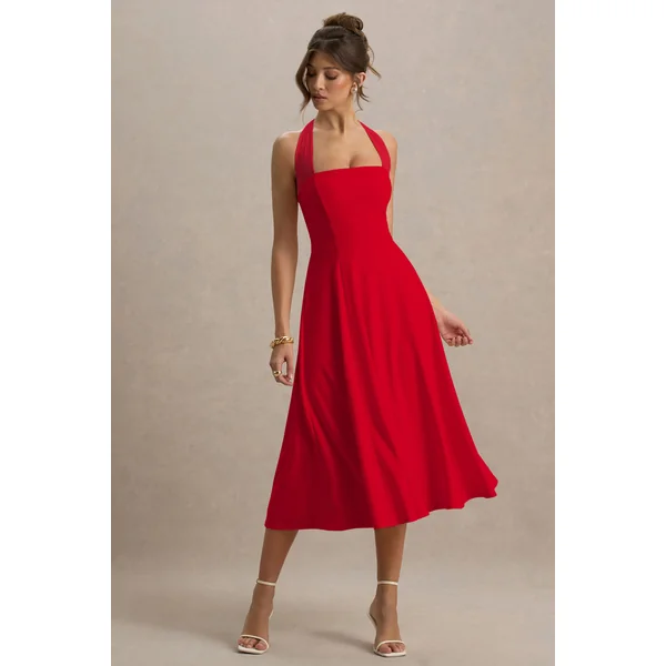 Auburn | Robe mi-longue patineuse rouge dos nu