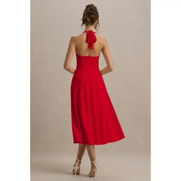 Auburn | Robe mi-longue patineuse rouge dos nu