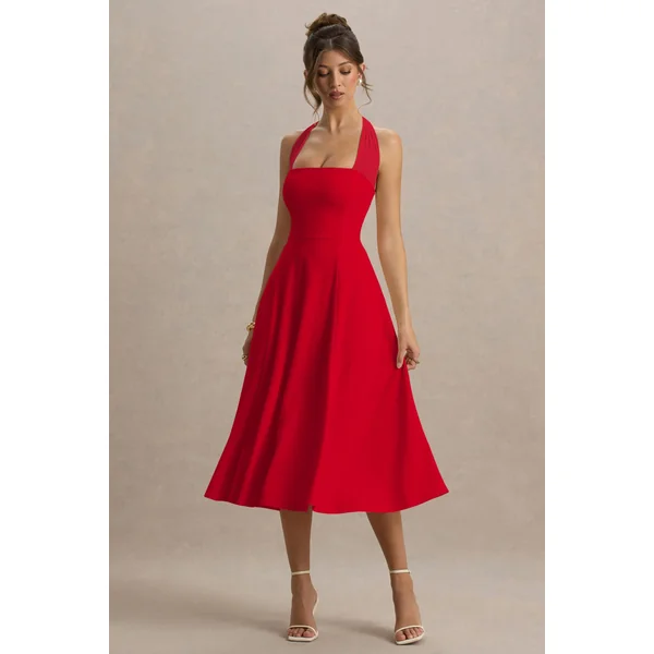 Auburn | Robe mi-longue patineuse rouge dos nu
