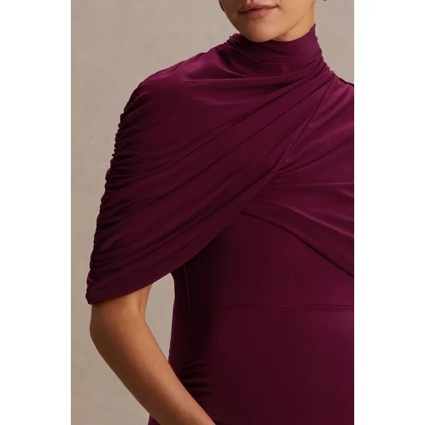 Augustina | Robe de maternité mi-longue bordeaux avec manches cape