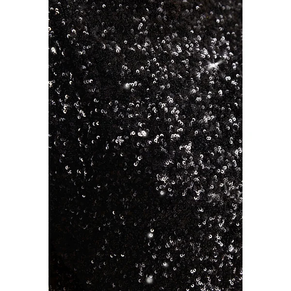 Aurah | Robe longue en sequins noire à col rond et manches courtes