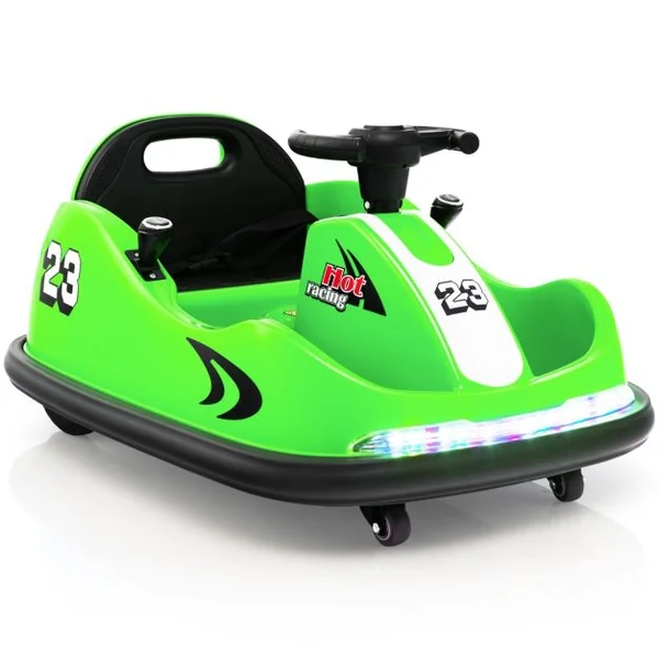 Auto Tamponneuse Électrique 360°/6V pour Enfants Télécommande 2.4G Double Joystick Lumières LED pour 1,5-6 Ans Vert