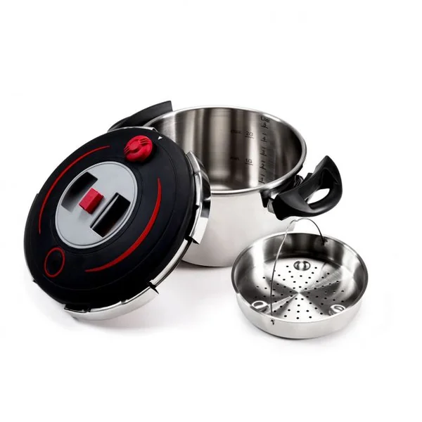 Autocuiseur 6L Multifonction Cocotte Minute Panier Vapeur Poignée Confort en Acier Inoxydable, 39x27,5x20cm
