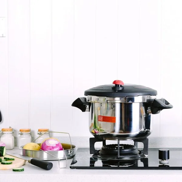 Autocuiseur 6L Multifonction Cocotte Minute Panier Vapeur Poignée Confort en Acier Inoxydable, 39x27,5x20cm