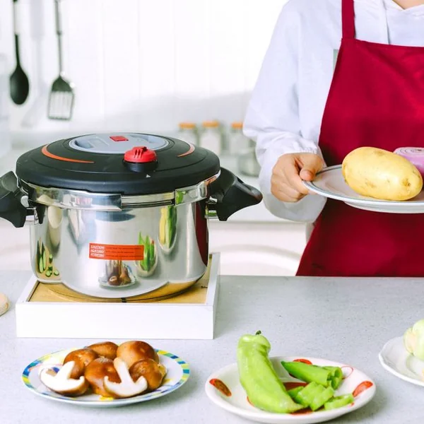 Autocuiseur 6L Multifonction Cocotte Minute Panier Vapeur Poignée Confort en Acier Inoxydable, 39x27,5x20cm
