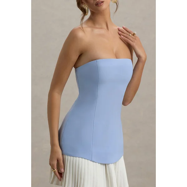 Autumn | Mini-robe bleu poudré à bandeau avec plis