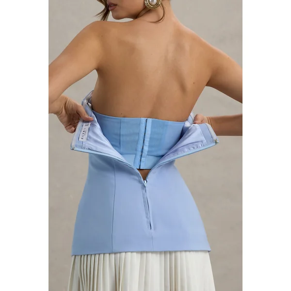 Autumn | Mini-robe bleu poudré à bandeau avec plis