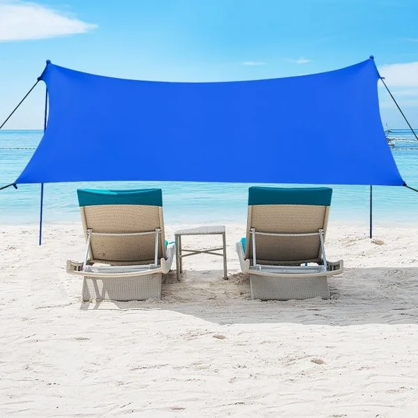 Auvent de Plage Grand Tente de Plage 300 x 280 CM 6 Personnes Portable avec Sac de Transport UPF 50+ Bleu