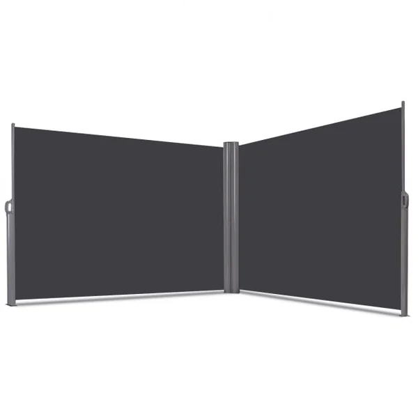 Auvent Latéral Rétractable Double 160x600CM en Aluminium et Tissu Polyester Résistant aux UV Gris Foncé