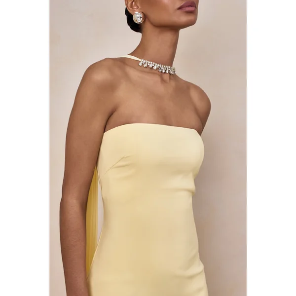Avery | Robe longue citron à col bandeau avec détail de foulard orné