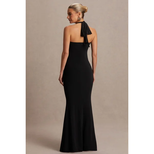 Avielle | Robe longue de maternité noire à encolure américaine