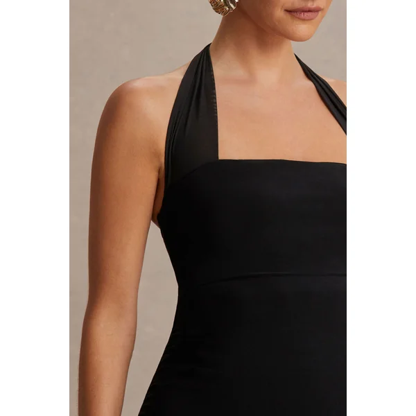 Avielle | Robe longue de maternité noire à encolure américaine