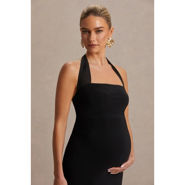 Avielle | Robe longue de maternité noire à encolure américaine