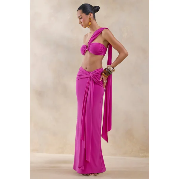 Azura | Jupe longue portefeuille rose vif avec ceinture