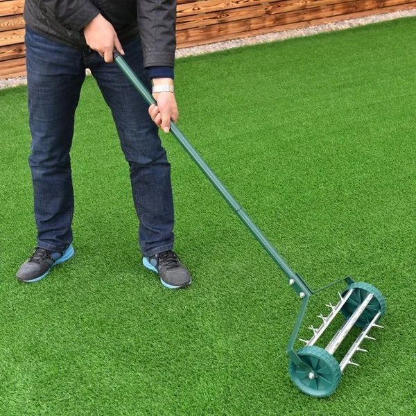 Aérateur pour Pelouse de Jardin Rouleau de 15 cm Dia. Manchon Protecteur en Métal et PP, 45x21x126cm, Vert