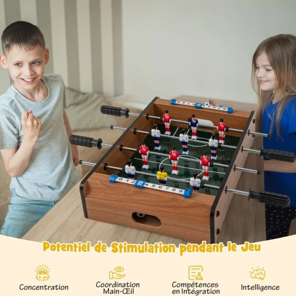 Baby Foot Adulte avec 2 Panneaux de Score 2 Balles Jeu de Table Soccer 51 x 30,5 x 9 CM