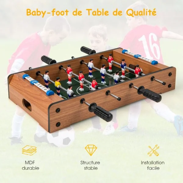 Baby Foot Adulte avec 2 Panneaux de Score 2 Balles Jeu de Table Soccer 51 x 30,5 x 9 CM