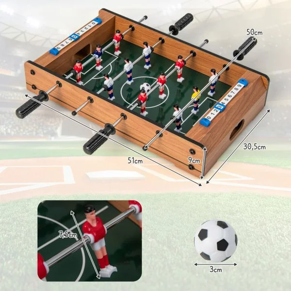Baby Foot Adulte avec 2 Panneaux de Score 2 Balles Jeu de Table Soccer 51 x 30,5 x 9 CM