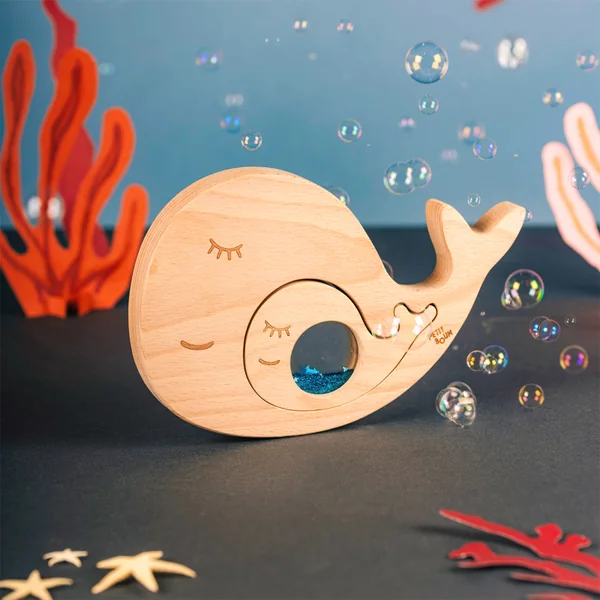 Baby sensory toy wooden whale puzzle
