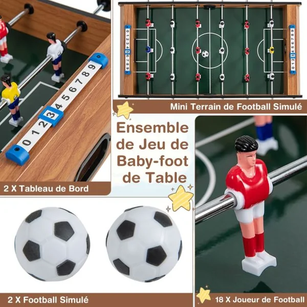 Baby-Foot en Bois avec Poignée Durable & 18 Joueurs 69 x 36 x 24 cm