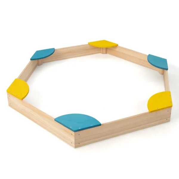 Bac à Sable Hexagone pour Enfants avec 6 Sièges en Bois de cèdre Multicolore 3 Ans+