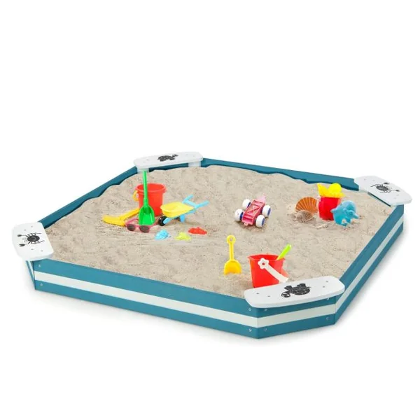 Bac à Sable pour Enfants 126 x 126 x 14 cm 4 Sièges Intégrés en Bois de Cèdre Sans Fond pour 3 Ans+