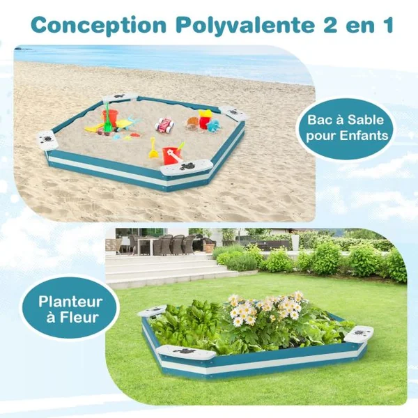 Bac à Sable pour Enfants 126 x 126 x 14 cm 4 Sièges Intégrés en Bois de Cèdre Sans Fond pour 3 Ans+
