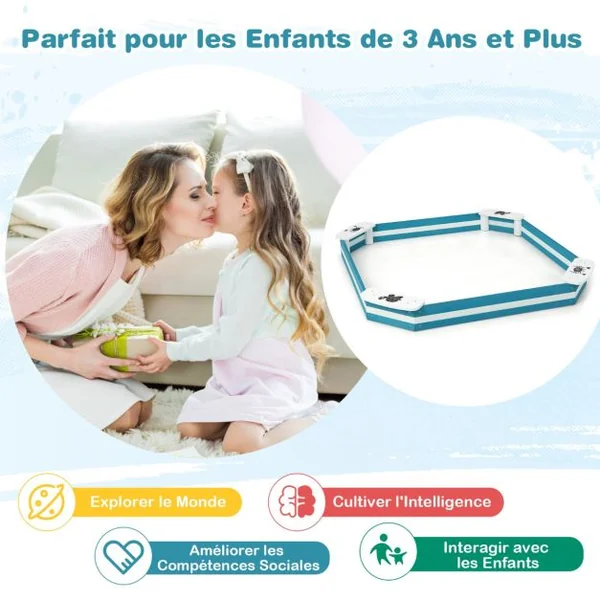 Bac à Sable pour Enfants 126 x 126 x 14 cm 4 Sièges Intégrés en Bois de Cèdre Sans Fond pour 3 Ans+