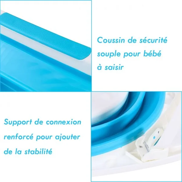 Baignoire Bébé Pliable avec Coussinet Suspension en Maille et Tapis Antidérapant 86 x 51,5 x 23cm