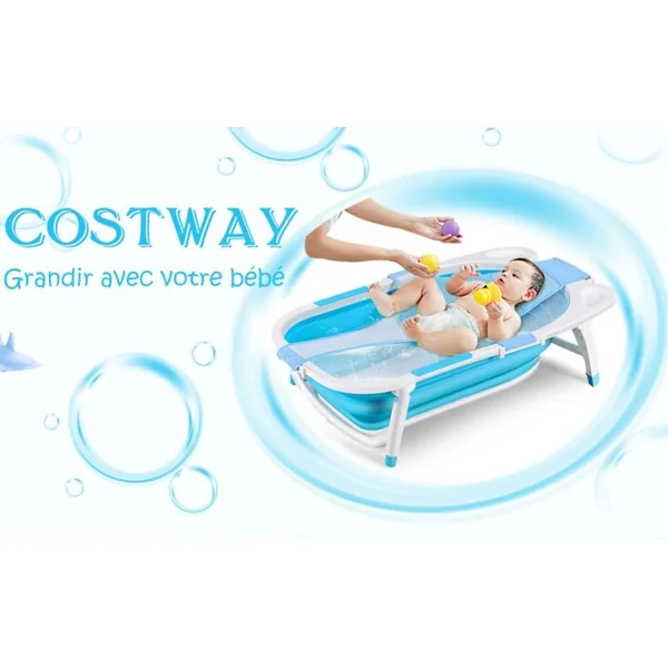 Baignoire Bébé Pliable avec Coussinet Suspension en Maille et Tapis Antidérapant 86 x 51,5 x 23cm